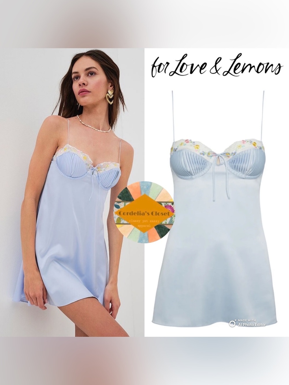 FOR LOVE & LEMONS Paloma Slip Dress in Baby Blue size Large